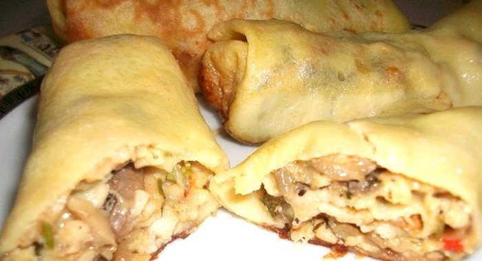 Блины с мясом и грибами