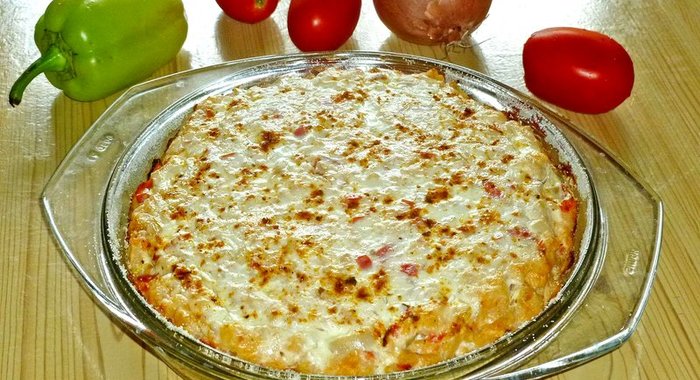 Макаронная запеканка с куриным фаршем и овощами