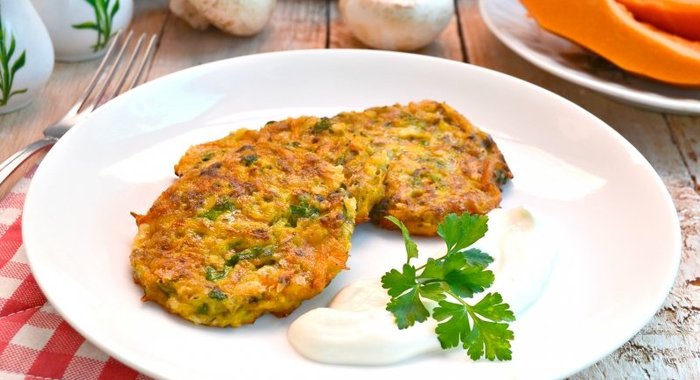 Оладьи из тыквы с грибами и сыром