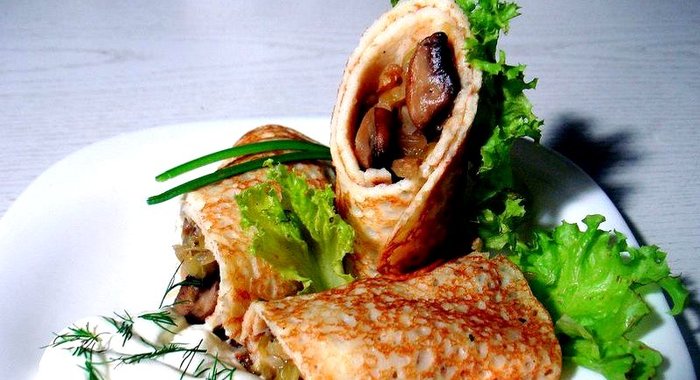 Блины с грибами и капустой
