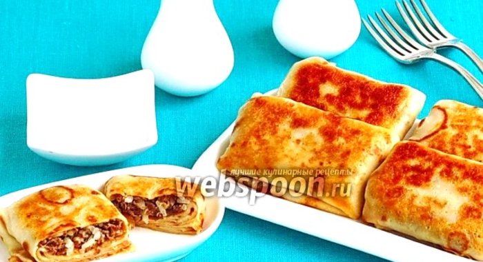 Блинчики с начинкой из куриных желудочков и риса