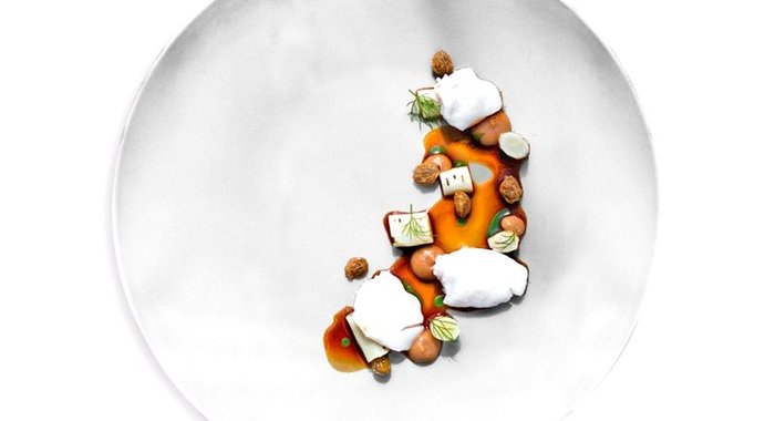 Щеки трески с кремом из водорослей