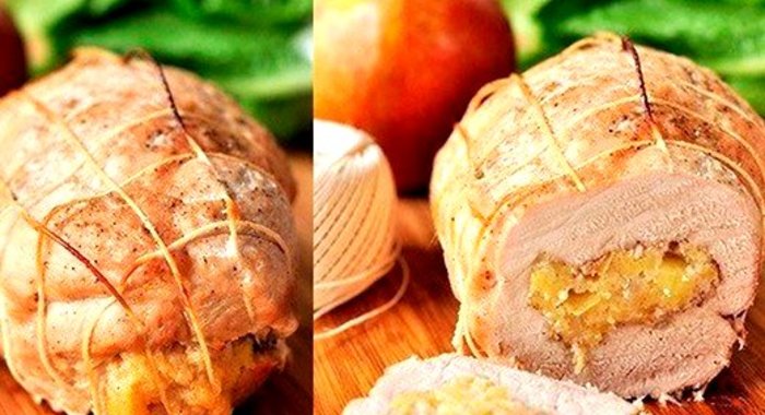 Рулет из свинины с яблоками