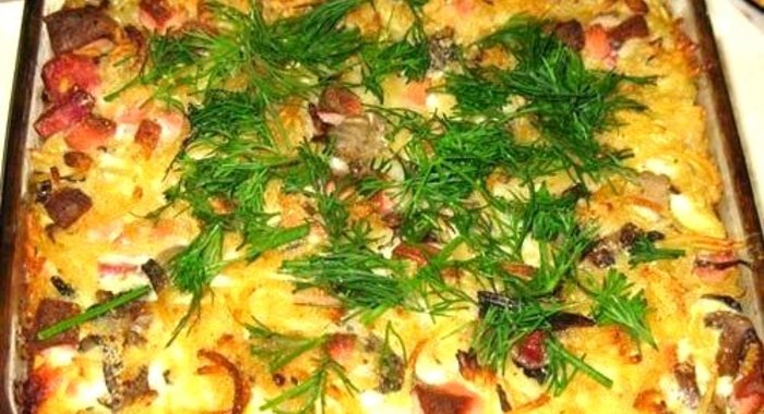 Запеканка из пасты с сосисками