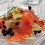 Малосольный лосось с горячим смородиновым салатом
