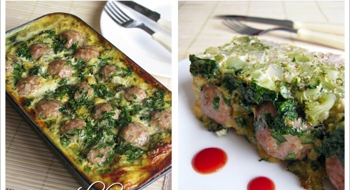 Яичная запеканка с брокколи, цветной капустой и фрикадельками из форели