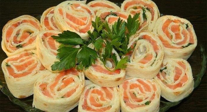 Лавашный рулет с семгой Трёхслойный