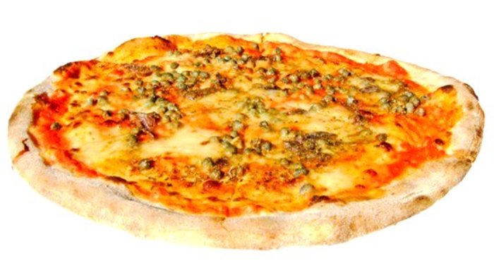 Пицца с анчоусами, омарами и зеленым горошком