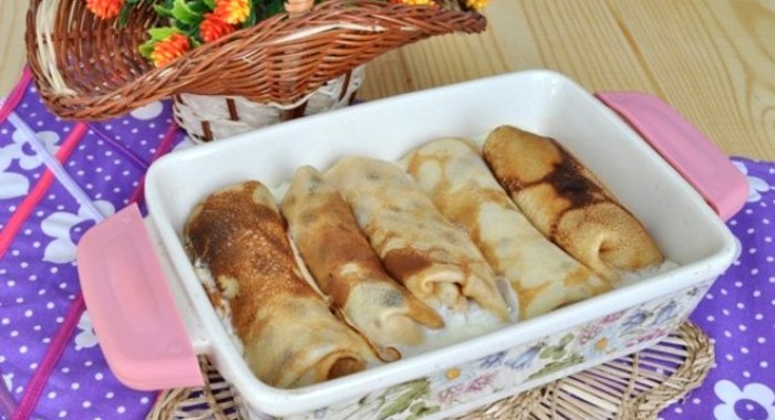 Блинчики с мясом в духовке