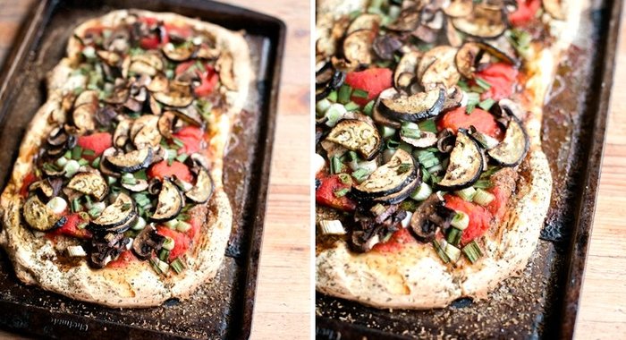 Пицца с баклажанами и грибами