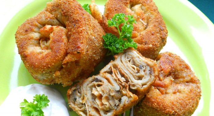 Блинчатые пирожки с грибами Улитки