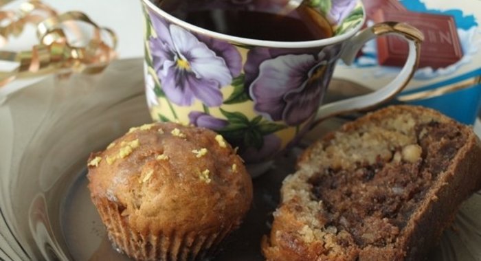 Шоколадно-банановый кекс с орехами