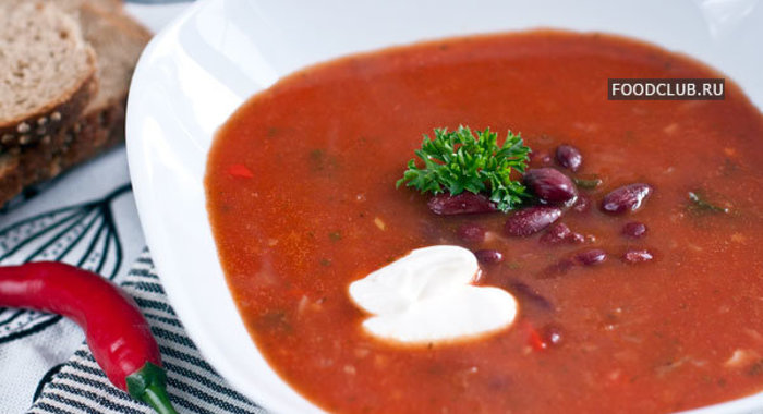 Острый томатный суп с фасолью