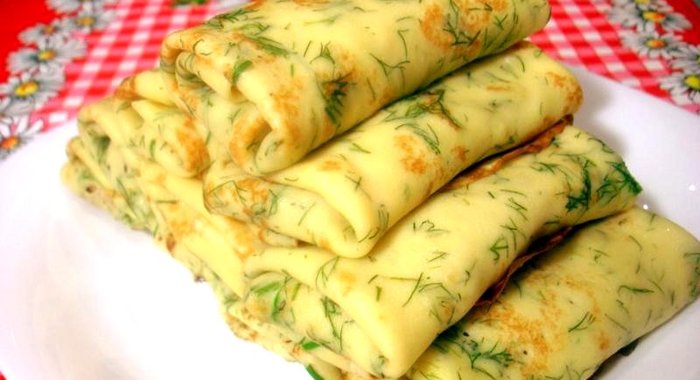 Укропные блины с двойной начинкой