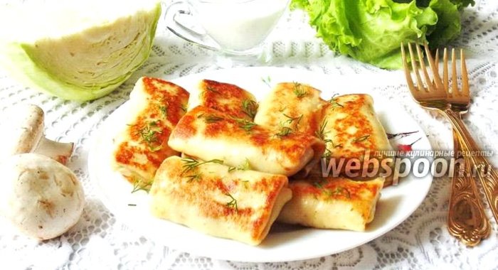 Блинчики с капустой и грибами