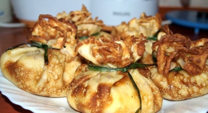 Жульен в блинных мешочках