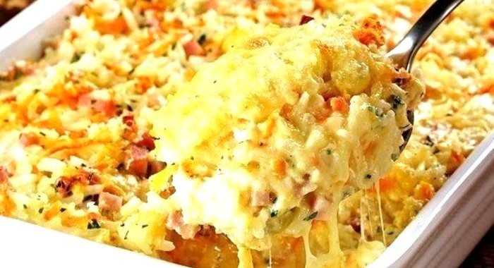 Запеканка из риса с ветчиной и сыром