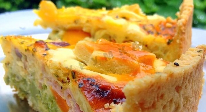 Пирог киш с сыром и ветчиной