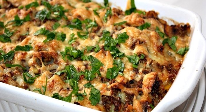 Запеканка с грибами и фаршем