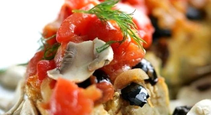 Рыбная запеканка с шампиньонами и шпинатом