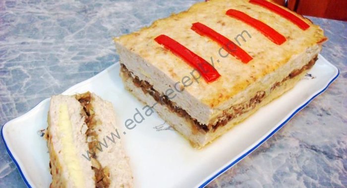 Куриный хлеб с сыром и грибами