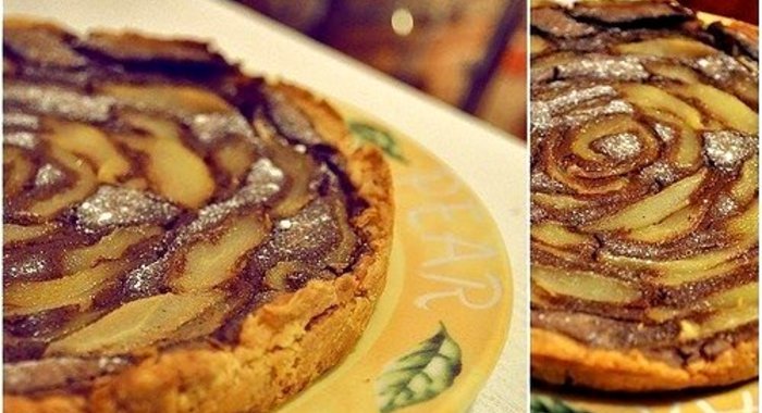 Шоколадно-грушевый торт на творожном тесте