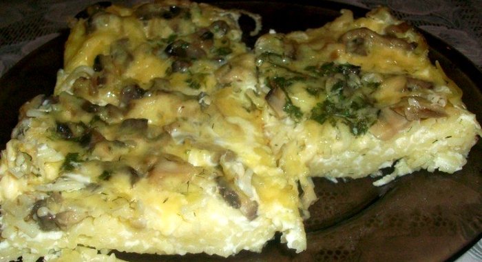 Запеканка с макаронами и грибами