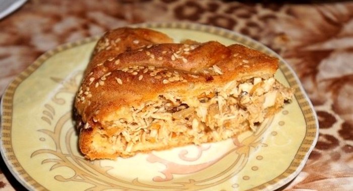 Пирог с мясом на бисквитном тесте