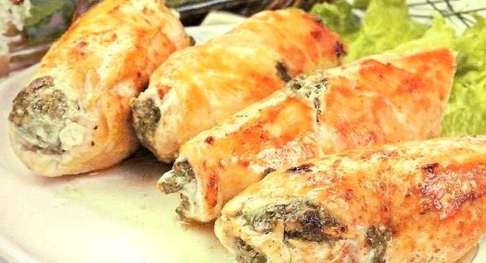 Рулетики из куриного филе со шпинатом