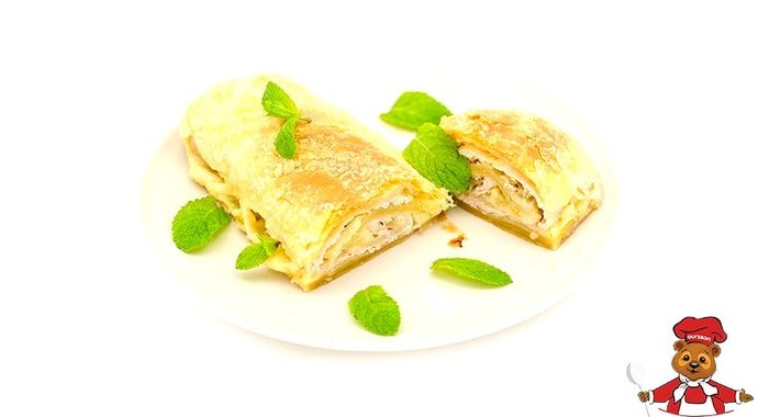 Куриный рулет в слоеном тесте