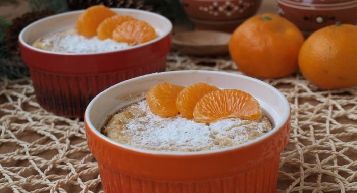 Творожная запеканка с овсяными хлопьями и мандаринами