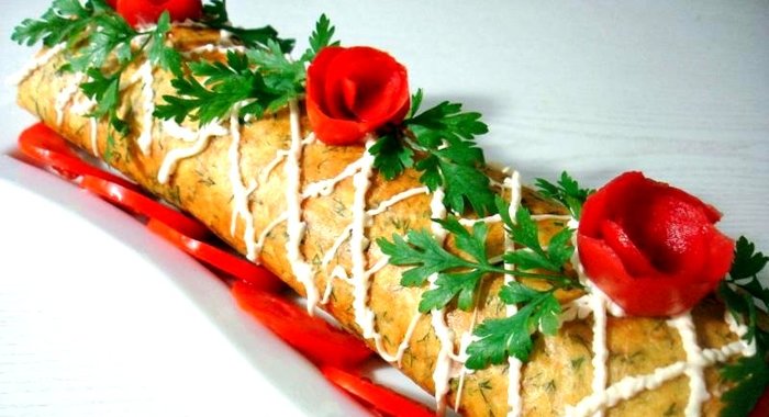 Кабачковый рулет с грибами