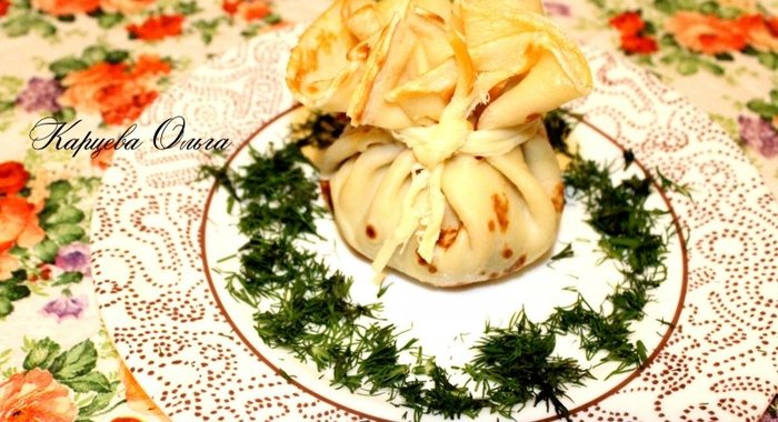 Блин-жульен с курицей и лесными грибами