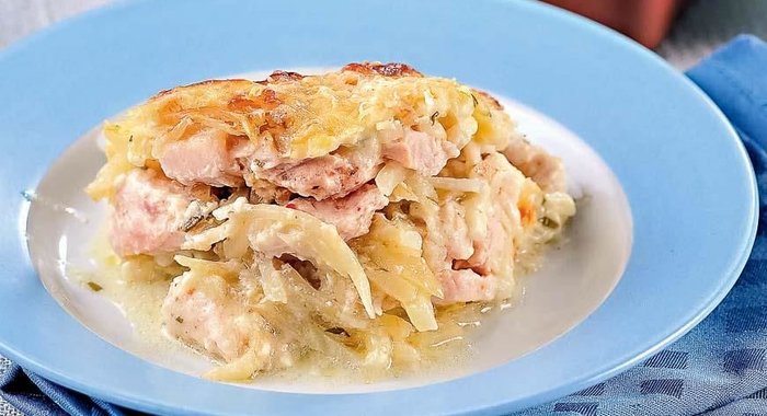 Слоеная запеканка из корневого сельдерея с курицей