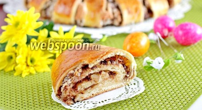 Рулет из дрожжевого теста с орехами и меренгой