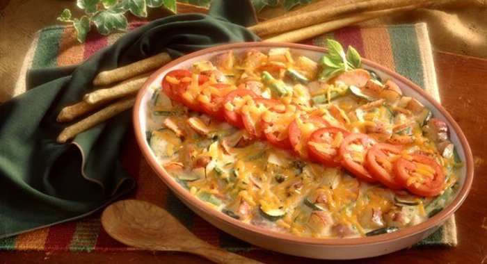 Запеканка с мясом, овощами и рисом