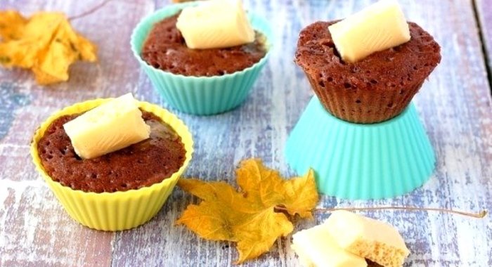 Кексы с белым шоколадом в микроволновке