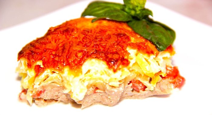 Запеканка из овощей и куриного фарша