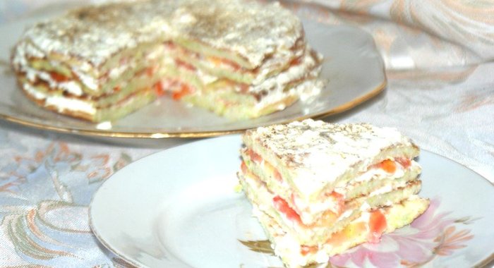 Кабачковый торт с плавленным сыром и помидорами