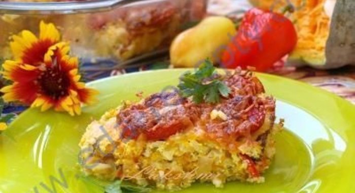 Тыквенно-рисовая запеканка с помидорами