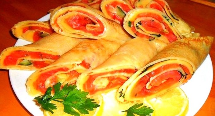 Блинчики с семгой и сыром