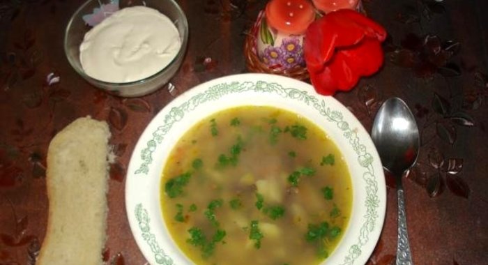Гречневый суп с куриными сердечками