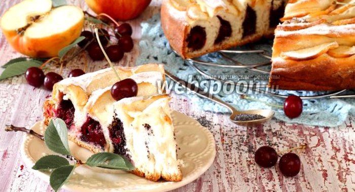 Сдобный пирог с вишнями и маком