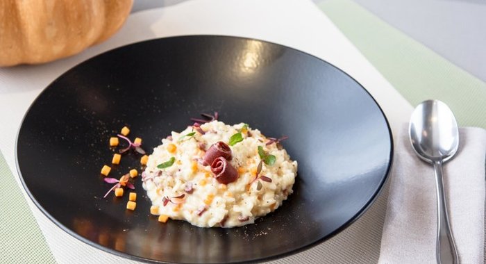 Ризотто с тыквой и копченой утиной грудкой