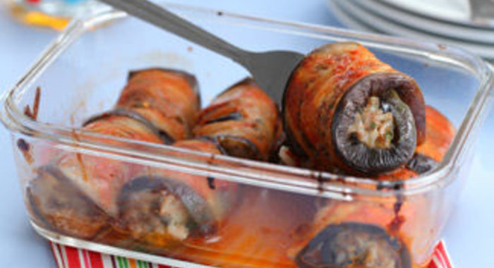 Рулеты из баклажанов с мясом