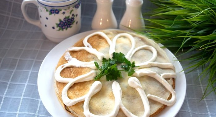 Блинный пирог с грибами