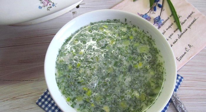 Окрошка на березовом соке с курицей