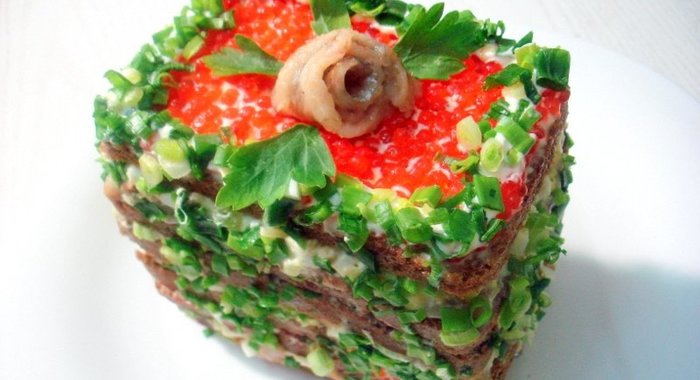 Закусочный торт селёдочно-икорный