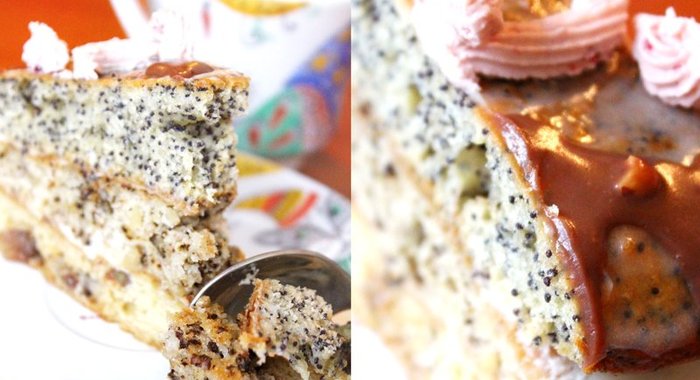 Слоеный торт с маком, орехами и изюмом